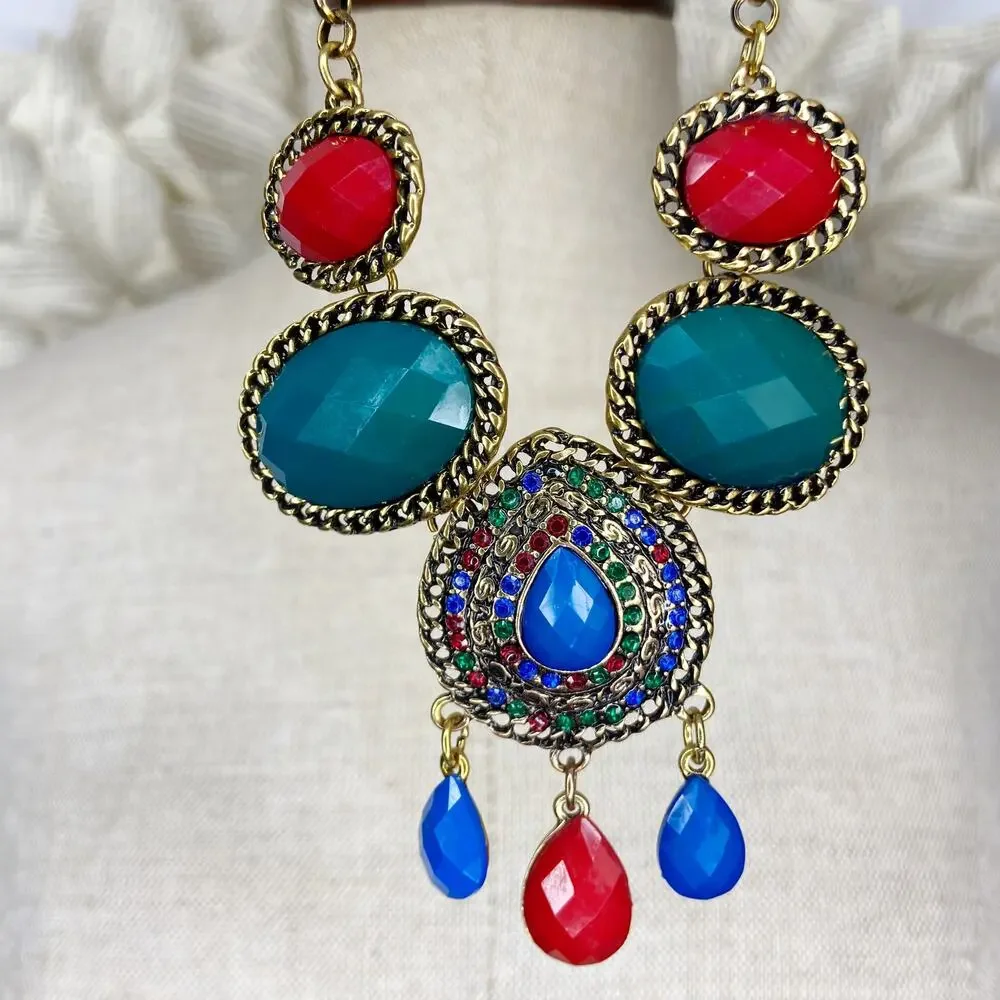 Multi Color Goldtone Statement Necklace